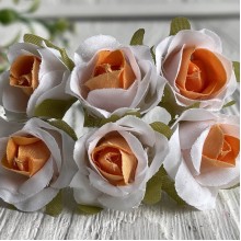 Роза тканевая, 2 см, бело-темно-персиковый, упаковка 10 пучков