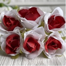 Роза тканевая, 2 см, бело-красный, упаковка 10 пучков
