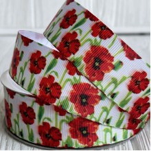 Репс 2,5 см, маки, рулон 23 м Репс 2,5 см, маки, рулон 23 м