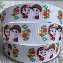 Репс 2,5 см, мальчик и девочка украинцы, белый, рулон 23 м