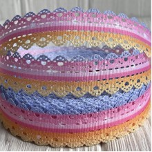 Репс с перфорацией сердечко, 2,5 см, яркий омбре, рулон 23 м