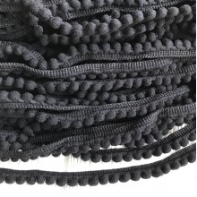 Тесьма помпончики, 0,5 см, черный, рулон 23 м