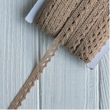 Кружево вязаное (D03401), кофейное, 11 мм, рулон 45 м