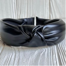 Обруч чалма из экокожи однотонный, 4 см, черный, шт.