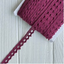Кружево вязаное (D03401), вишневое, 11 мм, рулон 45 м