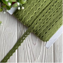 Кружево вязаное (D03401), оливковое, 11 мм, рулон 45 м