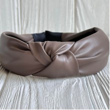 Обруч чалма из экокожи однотонный, 4 см, кофейный, шт.