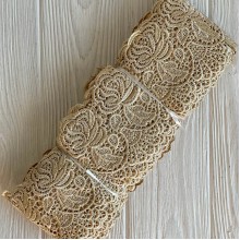 Кружево макраме роза широкое (KMS-13), 9 см, золотое, рулон 9 метров