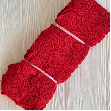 Кружево макраме роза широкое (KMS-13), 9 см, красное, рулон 9 метров