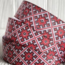 Репс 2,5 см, орнамент ромб New, біло-червоний, рулон 23 м