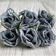 Роза тканевая (с кружевом), 2 см, серая, упаковка 10 пучков