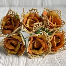 Роза тканевая (с кружевом), 2 см, горчичная, упаковка 10 пучков