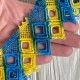 Кружево макраме сине-желтое, 4,5 см, ромбик, рулон 9 м