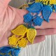 Кружево макраме сине-желтое, 5 см, листочки-цветочеки, рулон 13,5 м
