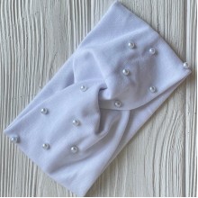 Повязка трикотаж детская с жемчугом, 9х15 см, белая, шт.