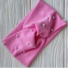 Повязка трикотаж детская с жемчугом, 9х15 см, розовая, шт.