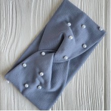 Повязка трикотаж детская с жемчугом, 9х15 см, графитовая, шт.