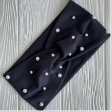 Повязка трикотаж с жемчугом, 11х21 см, черная, шт.