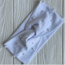 Повязка трикотаж с жемчугом, 11х21 см, белая, шт.