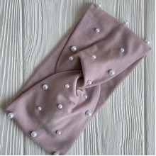 Повязка трикотаж с жемчугом, 11х21 см, бежевая, шт.