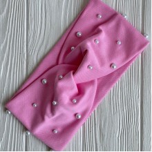 Повязка трикотаж с жемчугом, 11х21 см, розовая, шт.