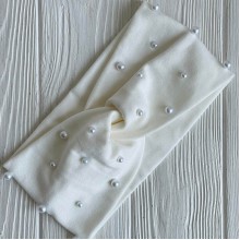 Повязка трикотаж с жемчугом, 11х21 см, молочная, шт.