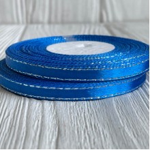 Атлас 0,6 см люрекс серебро, темно-синий, рулон 33 м