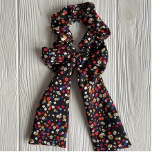 Резинка Твилли жатка бант в цветочек, 27 см, черная с хлопком, шт.