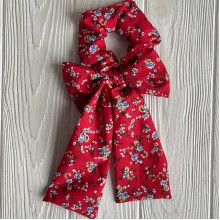 Резинка Твилли жатка бант в цветочек, 27 см, красная, шт.