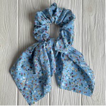 Резинка Твилли жатка в цветочек, 27 см, голубая с хлопком, шт.