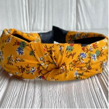 Обруч софт чалма в цветочек, 4 см, горчичный, шт. 