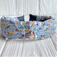 Обруч софт чалма в цветочек, 4 см, серый с хлопком, шт. 