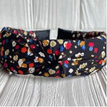 Обруч софт чалма в цветочек, 4 см, черный с хлопком, шт. 
