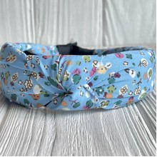 Обруч софт чалма в цветочек, 4 см, голубой с хлопком, шт. 