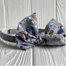 Обруч софт бант в цветочек, 2,5 см, серый с хлопком, шт.