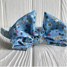 Обруч софт бант в цветочек, 2,5 см, голубой с хлопком, шт.