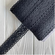 Кружево вязаное Лори (D30031), 2,8 см, черное, рулон 45 м