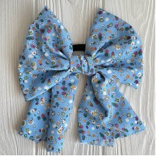 Резинка Твилли большой бант в цветочек, 16 см, голубая с хлопком, шт.