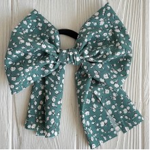 Резинка Твилли большой бант в цветочек, 16 см, мятная с белым, шт.