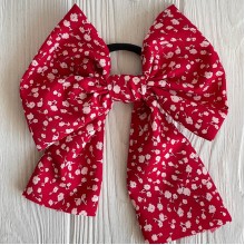 Резинка Твилли большой бант в цветочек, 16 см, красная с белым, шт.