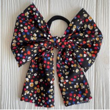 Резинка Твилли большой бант в цветочек, 16 см, черная с хлопком, шт.