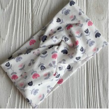 Повязка турецкий трикотаж (малютка), 17х9 см, белая с серо-коралловыми цветочками, шт. 