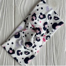 Повязка турецкий трикотаж (малютка), 17х9 см, белая с розово-черным леопардом, шт. 