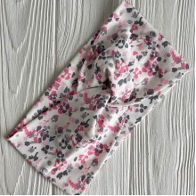 Повязка турецкий трикотаж, 21х10 см, белая с малиново-серым леопардом, шт. 