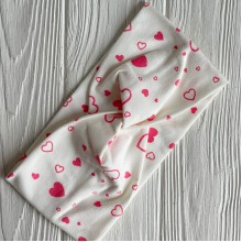 Повязка турецкий трикотаж, 21х10 см, белая с малиновыми сердечками, шт. 