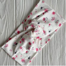 Повязка турецкий трикотаж, 21х10 см, белая с малиновыми цветами, шт. 