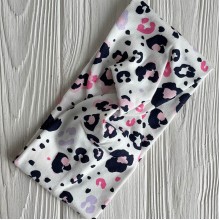 Повязка турецкий трикотаж, 21х10 см, белая с розово-черным леопардом, шт. 