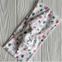 Повязка турецкий трикотаж, 21х10 см, белая с серо-коралловыми цветочками, шт. 