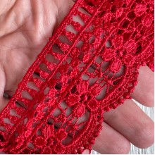 Кружево макраме Ванесса, 5 см, красное, рулон 9 м