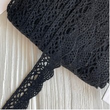 Кружево вязаное Айрис (D03602), 2 см, черное, рулон 45 м